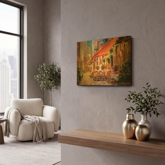 'Café in Light' By Haixia Liu Gold Metal Wall Art