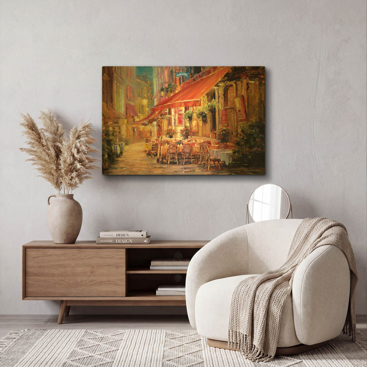 'Café in Light' By Haixia Liu Gold Metal Wall Art