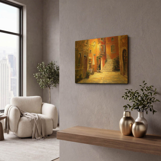 'Lighted Alley' By Haixia Liu Gold Metal Wall Art