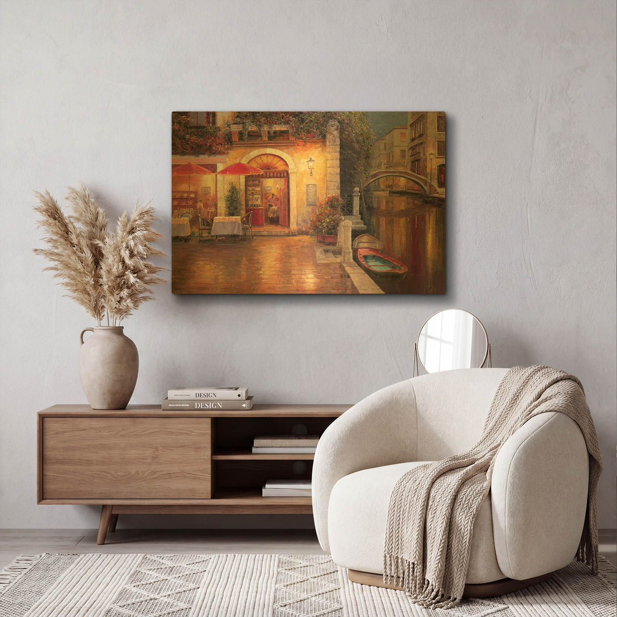 'Night Café after Rain' By Haixia Liu Gold Metal Wall Art