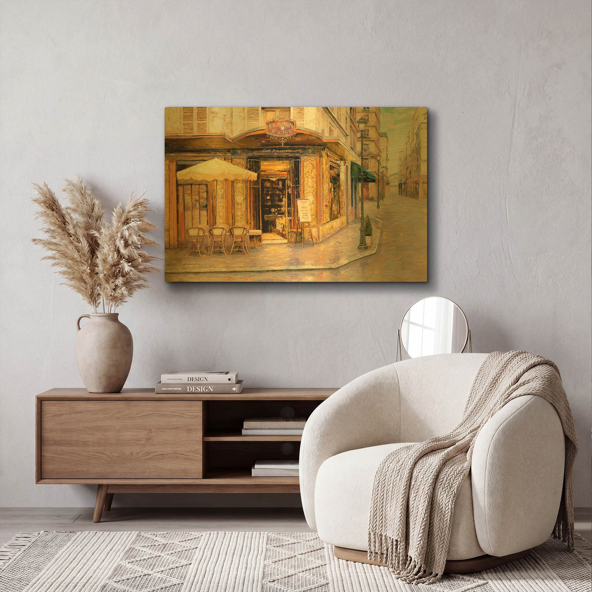 'Red House Café' By Haixia Liu Gold Metal Wall Art