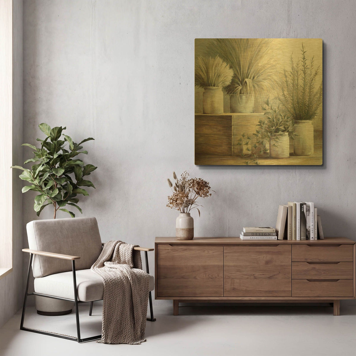 'Pretty Plants On Display' By White Ladder Gold Metal Wall Art