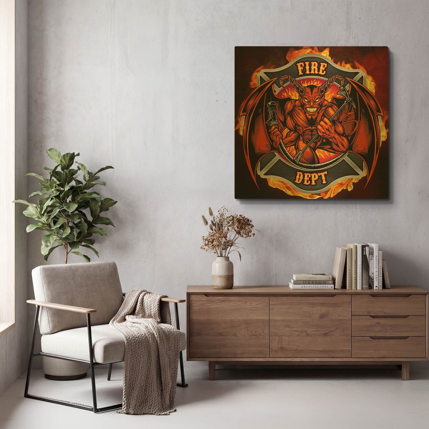 'Devil Fire Department Logo' By Flyland Designs Gold Metal Wall Art