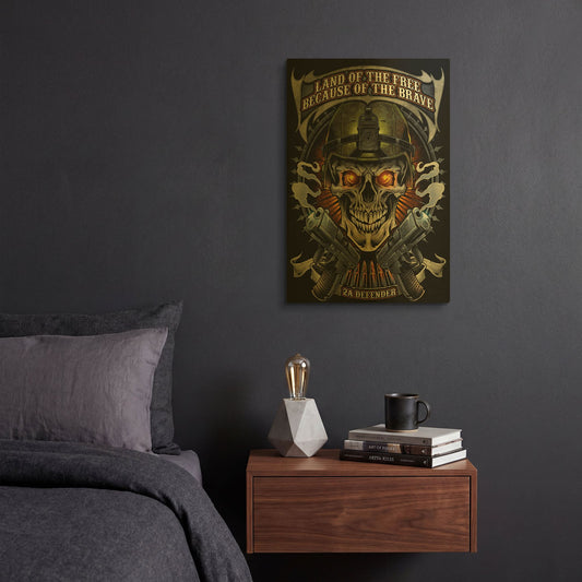 'Skull Soldier and Guns' By Flyland Designs Gold Metal Wall Art