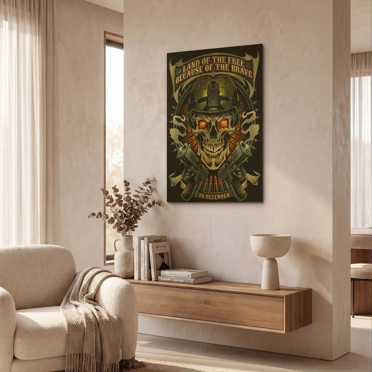 'Skull Soldier and Guns' By Flyland Designs Gold Metal Wall Art
