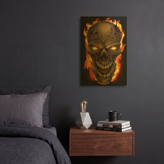 'Zombie Fire Skull' By Flyland Designs Gold Metal Wall Art
