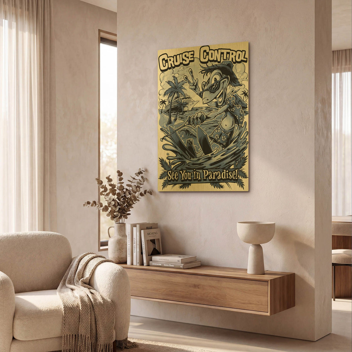 'Gecko Water Skiing' By Flyland Designs Gold Metal Wall Art