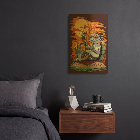 'Halloween At The Beach - Dracula' By Flyland Designs Gold Metal Wall Art