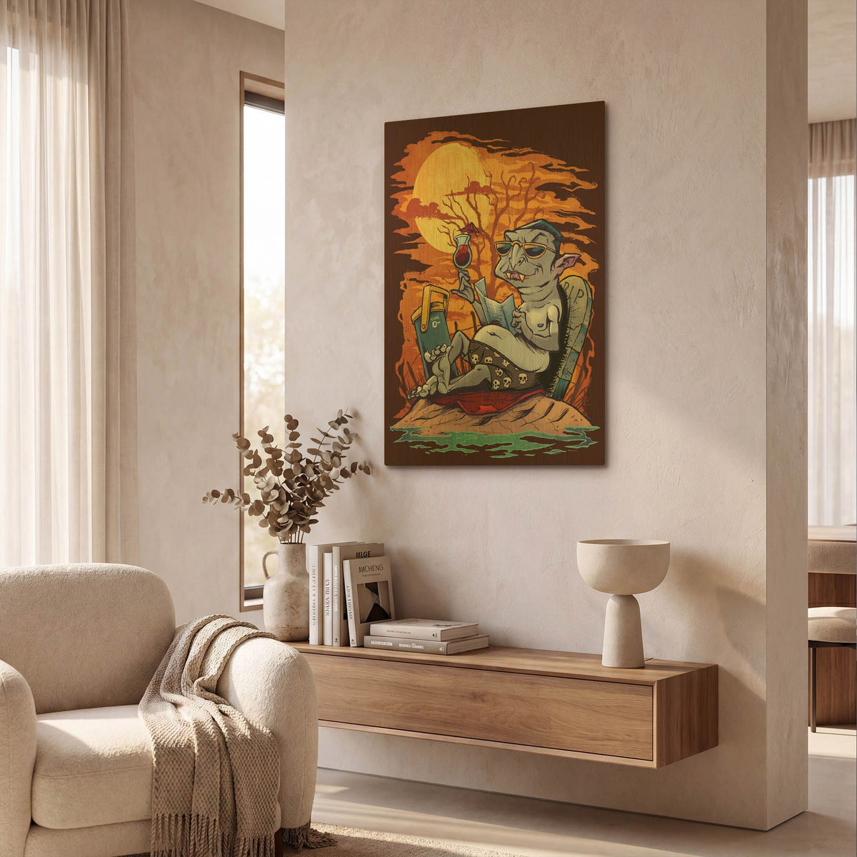 'Halloween At The Beach - Dracula' By Flyland Designs Gold Metal Wall Art