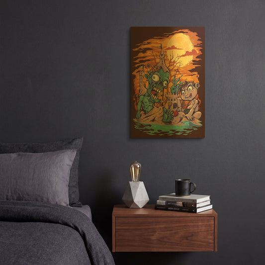 'Halloween At The Beach - Zombie' By Flyland Designs Gold Metal Wall Art