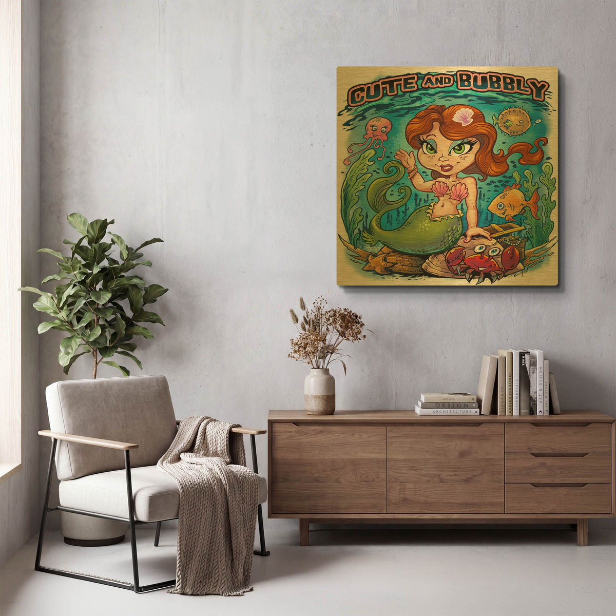 'Kid Mermaid Underwater Template' By Flyland Designs Gold Metal Wall Art