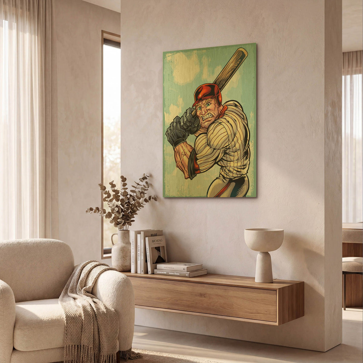 'Cartoon Baseball Player Mascot' By Flyland Designs Gold Metal Wall Art