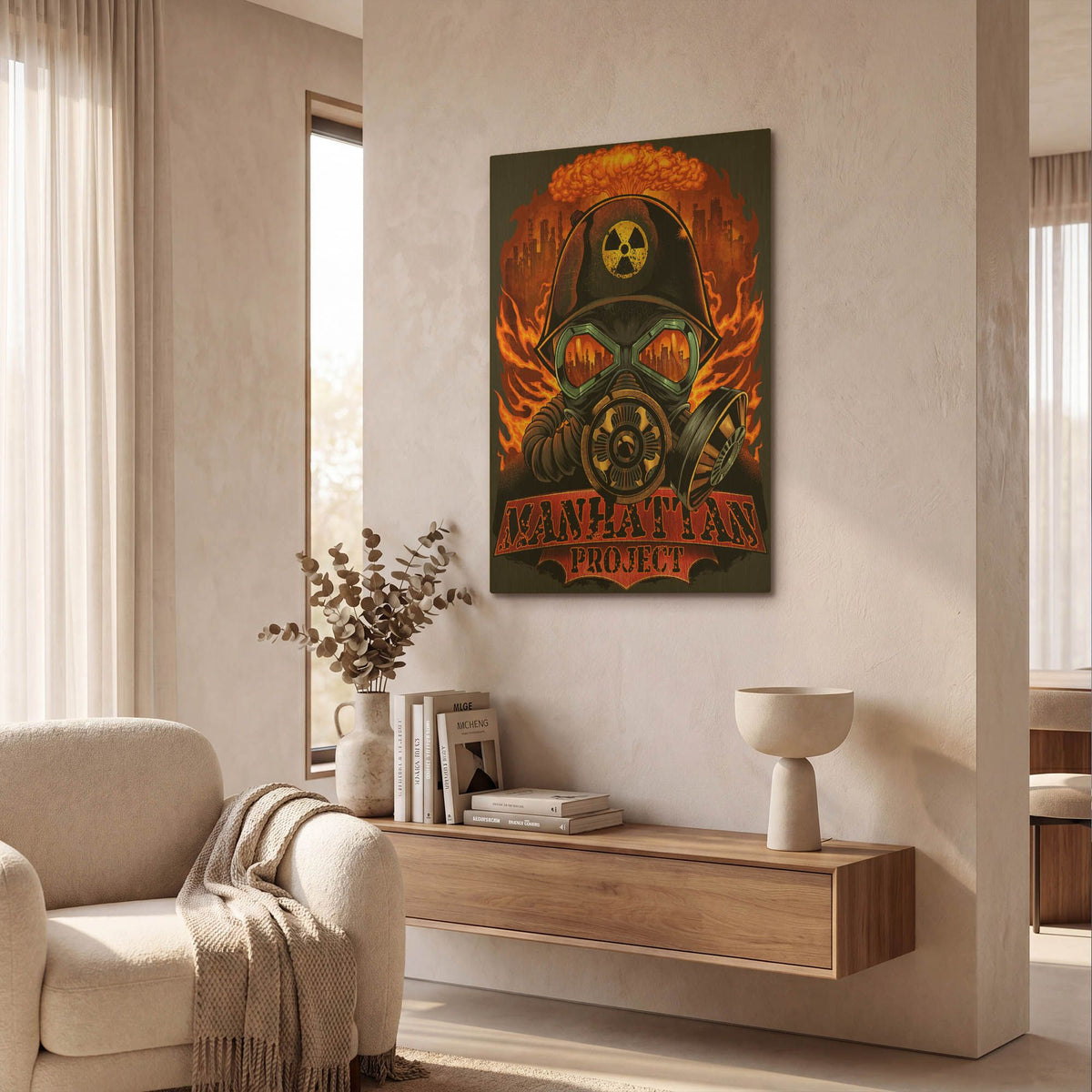 'Gas Mask Nuclear Explosion' By Flyland Designs Gold Metal Wall Art
