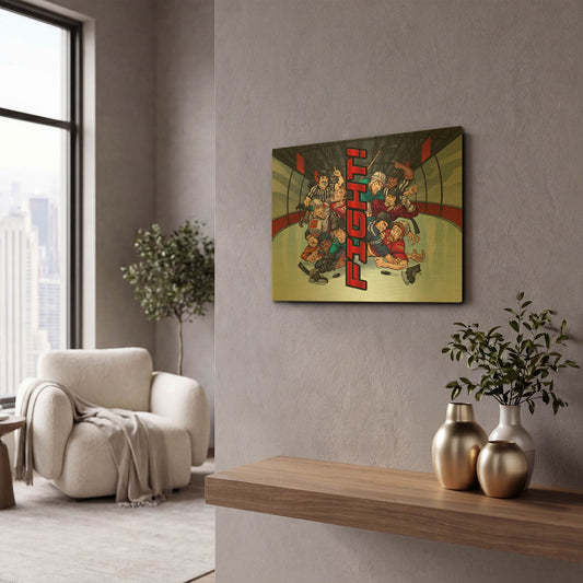 'Hockey Fight Background' By Flyland Designs Gold Metal Wall Art