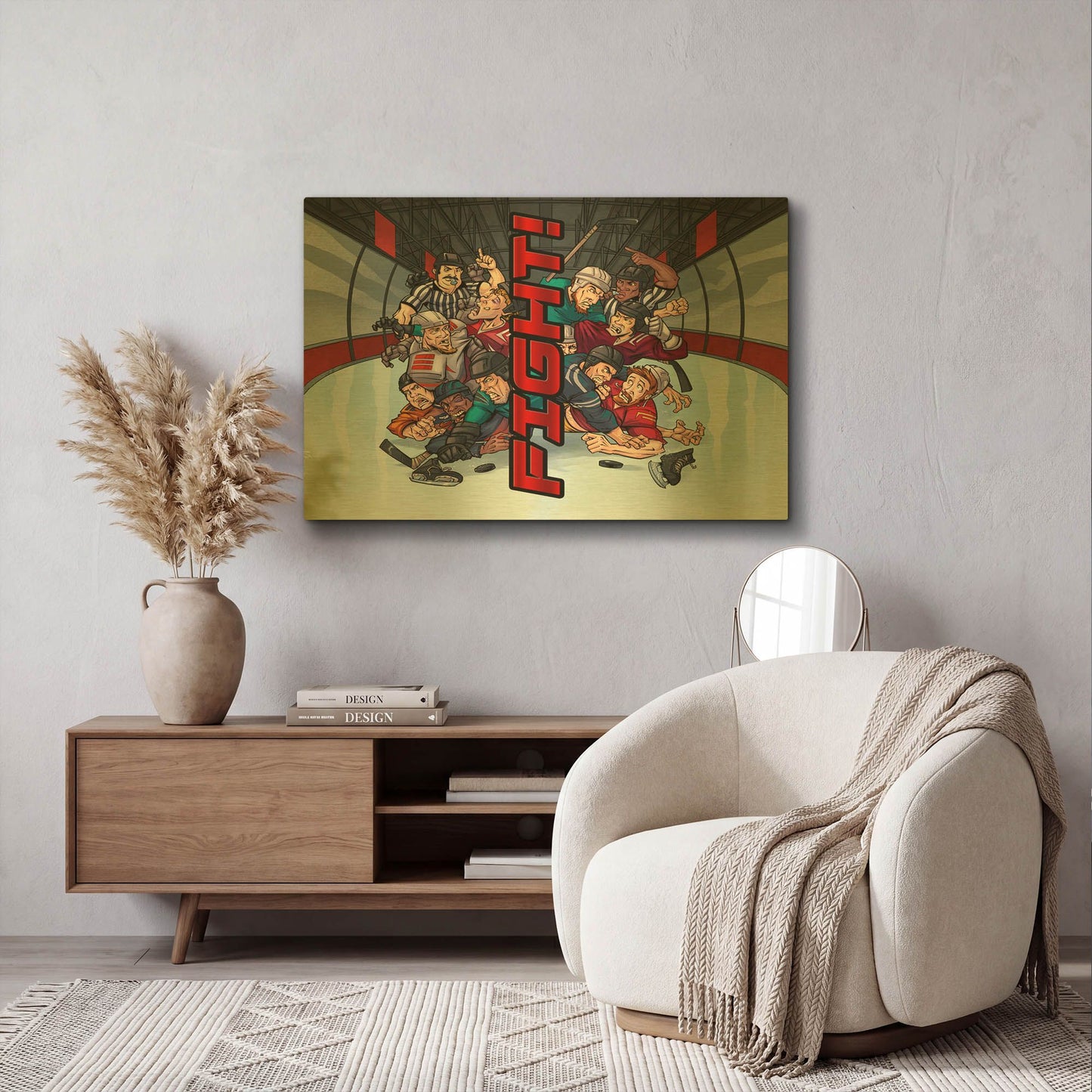 'Hockey Fight Background' By Flyland Designs Gold Metal Wall Art