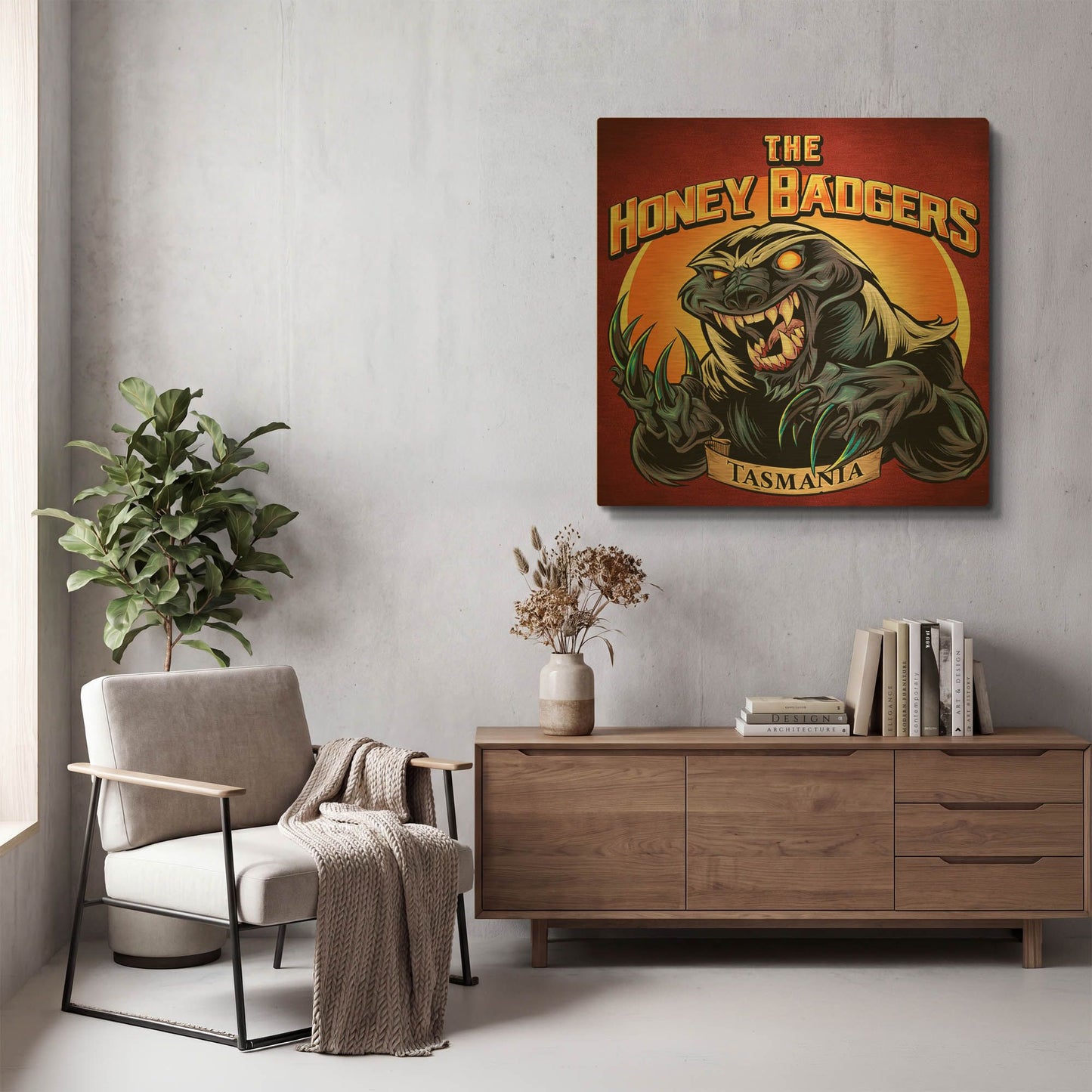 'Honey Badger Logo Design Green' By Flyland Designs Gold Metal Wall Art