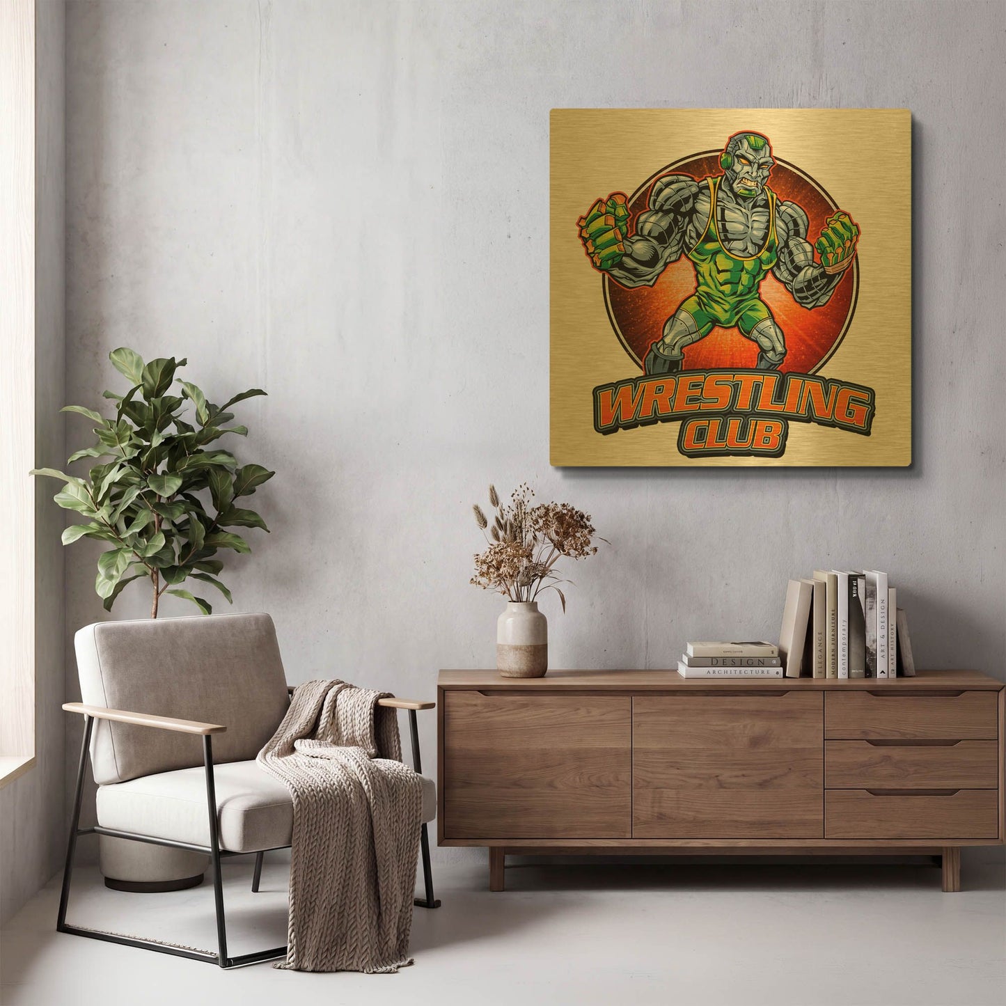 'Robot Mascot' By Flyland Designs Gold Metal Wall Art
