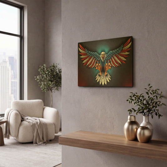 'Eagle With US Flag Wings Spread' By Flyland Designs Gold Metal Wall Art