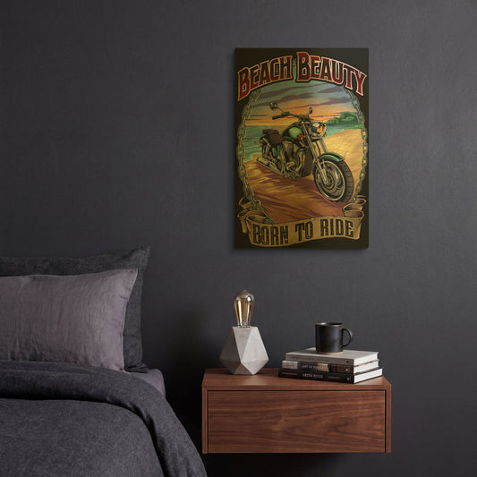 'Motorcycle On Beach' By Flyland Designs Gold Metal Wall Art