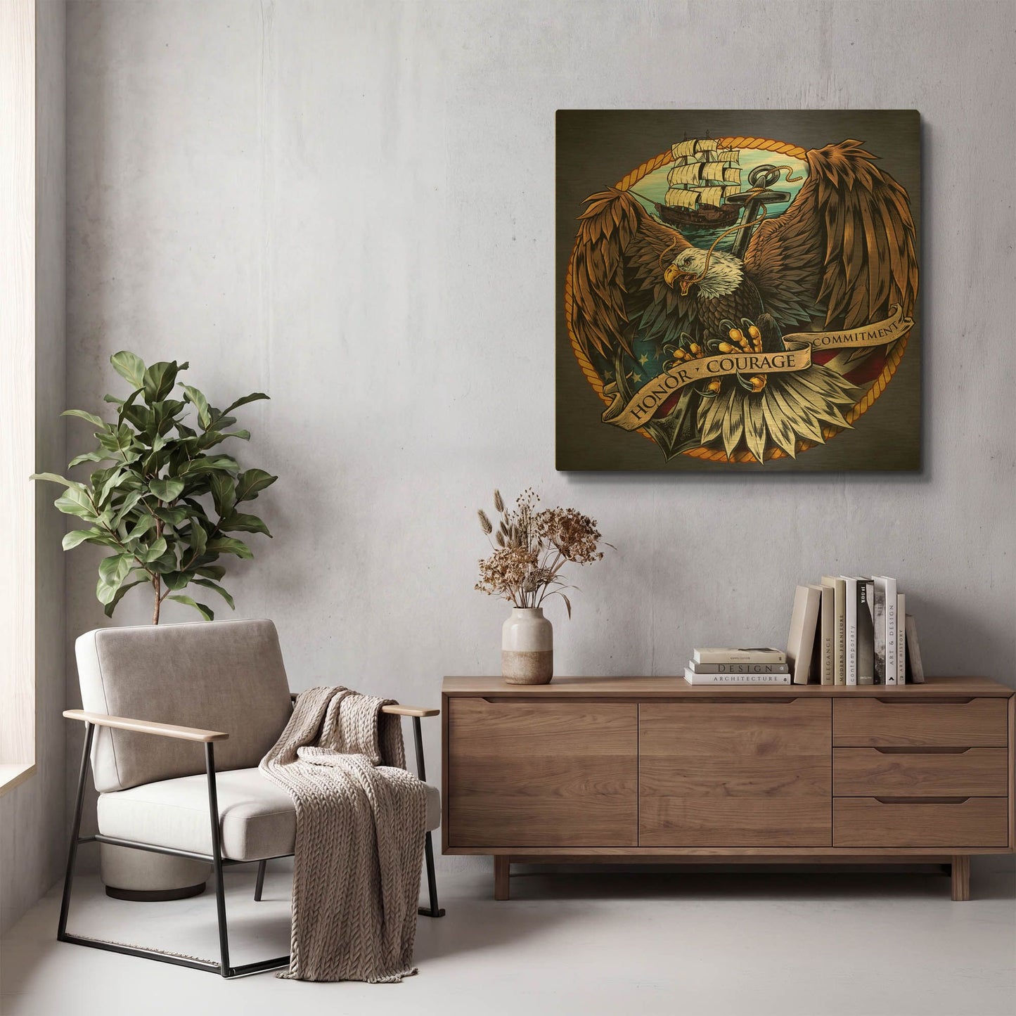 'Navy Eagle Decal' By Flyland Designs Gold Metal Wall Art