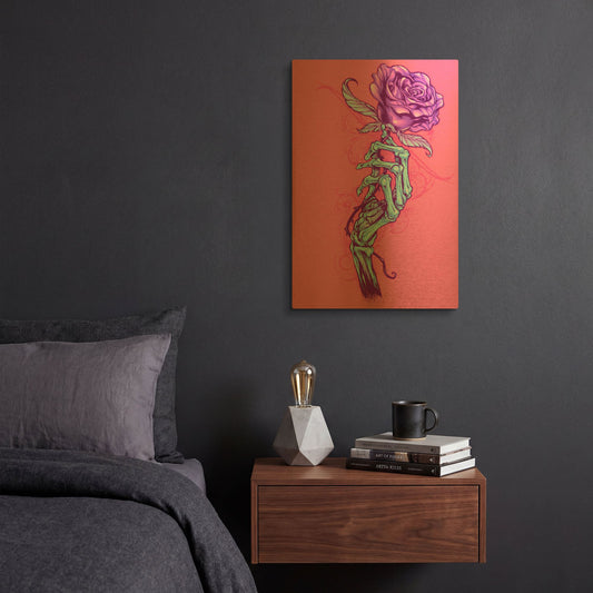 'Skeleton Hand With Rose' By Flyland Designs Gold Metal Wall Art