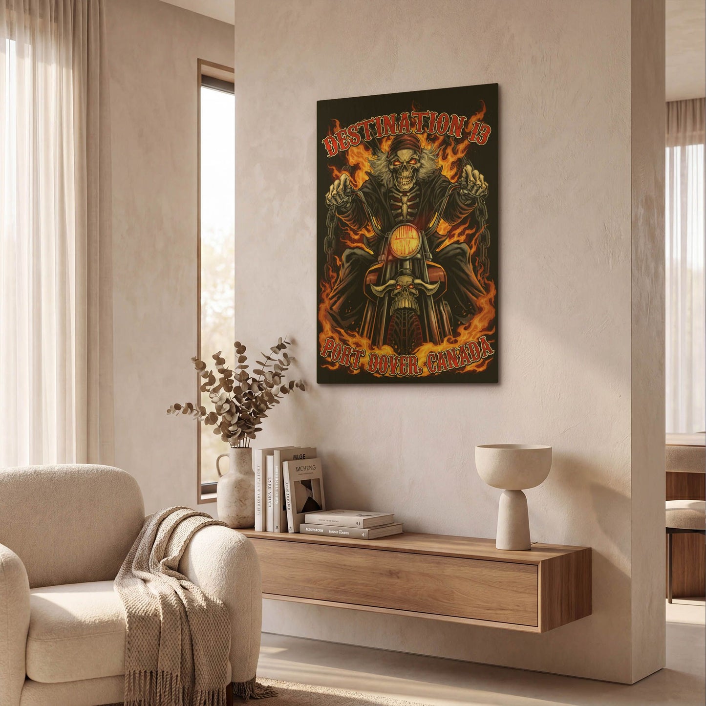 'Skeleton Rider With Text' By Flyland Designs Gold Metal Wall Art