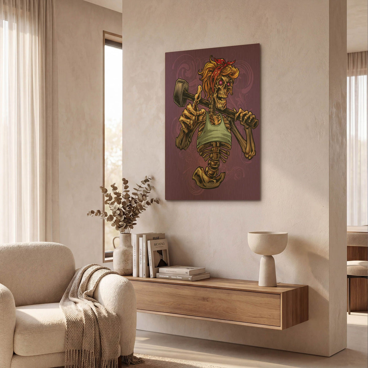 'Sledgehammer Skeleton Female' By Flyland Designs Gold Metal Wall Art