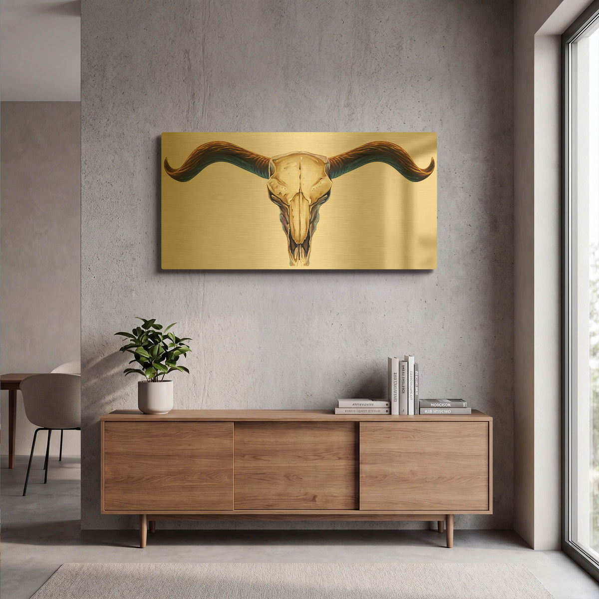'Steer Skull 02' By Flyland Designs Gold Metal Wall Art