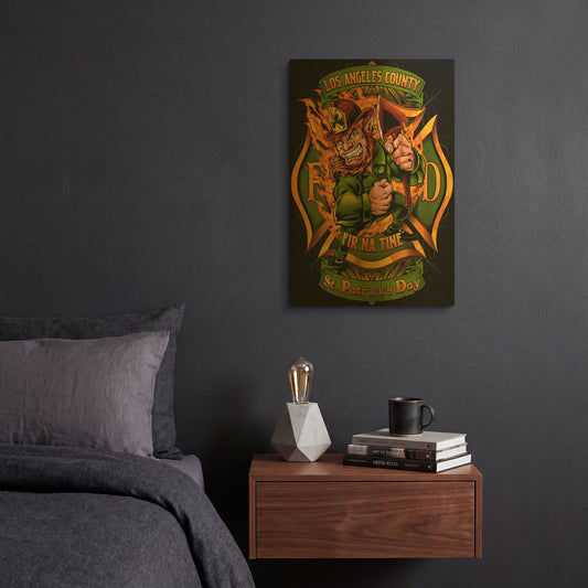 'Leprechuan fire-fighter 2' By Flyland Designs Gold Metal Wall Art