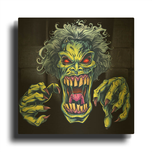 'Green Cartoon Zombie' By Flyland Designs Gold Metal Wall Art