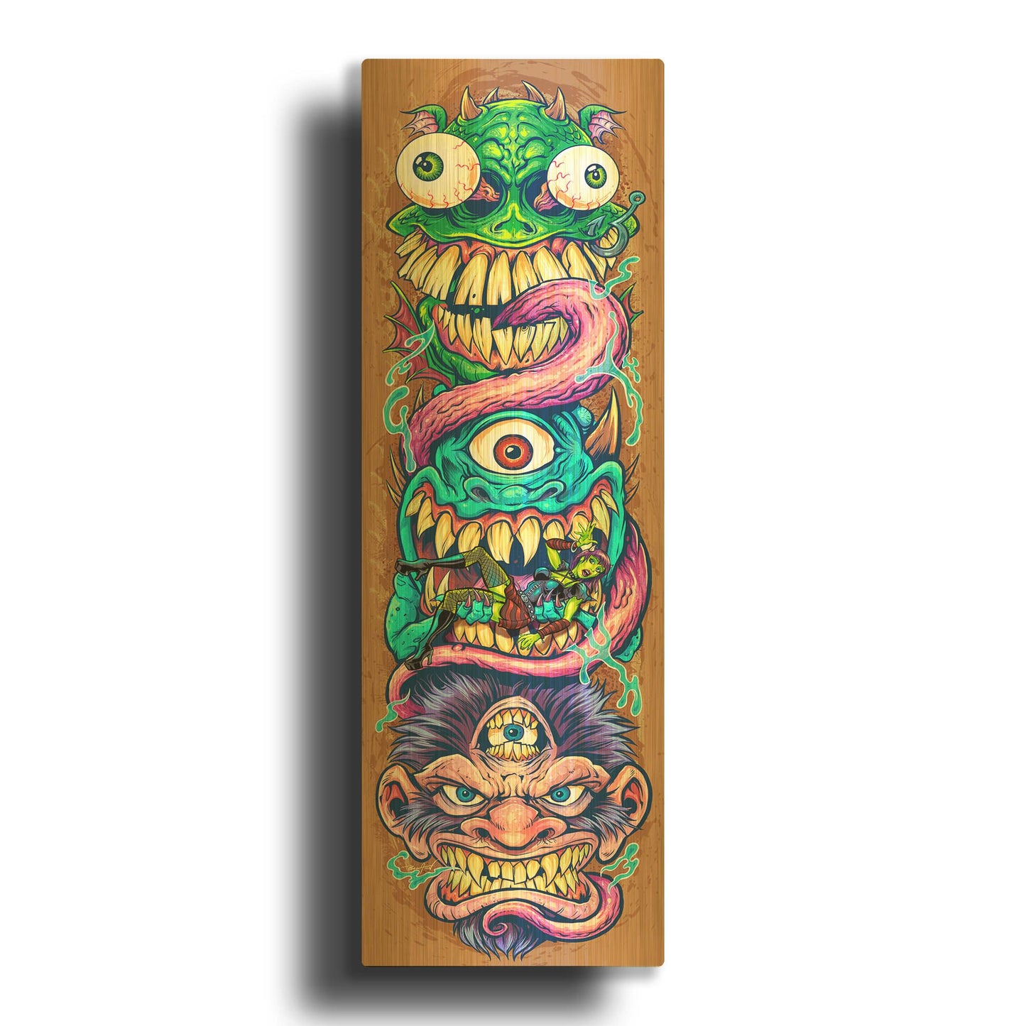 'Monster Faces Skateboard' By Flyland Designs Gold Metal Wall Art