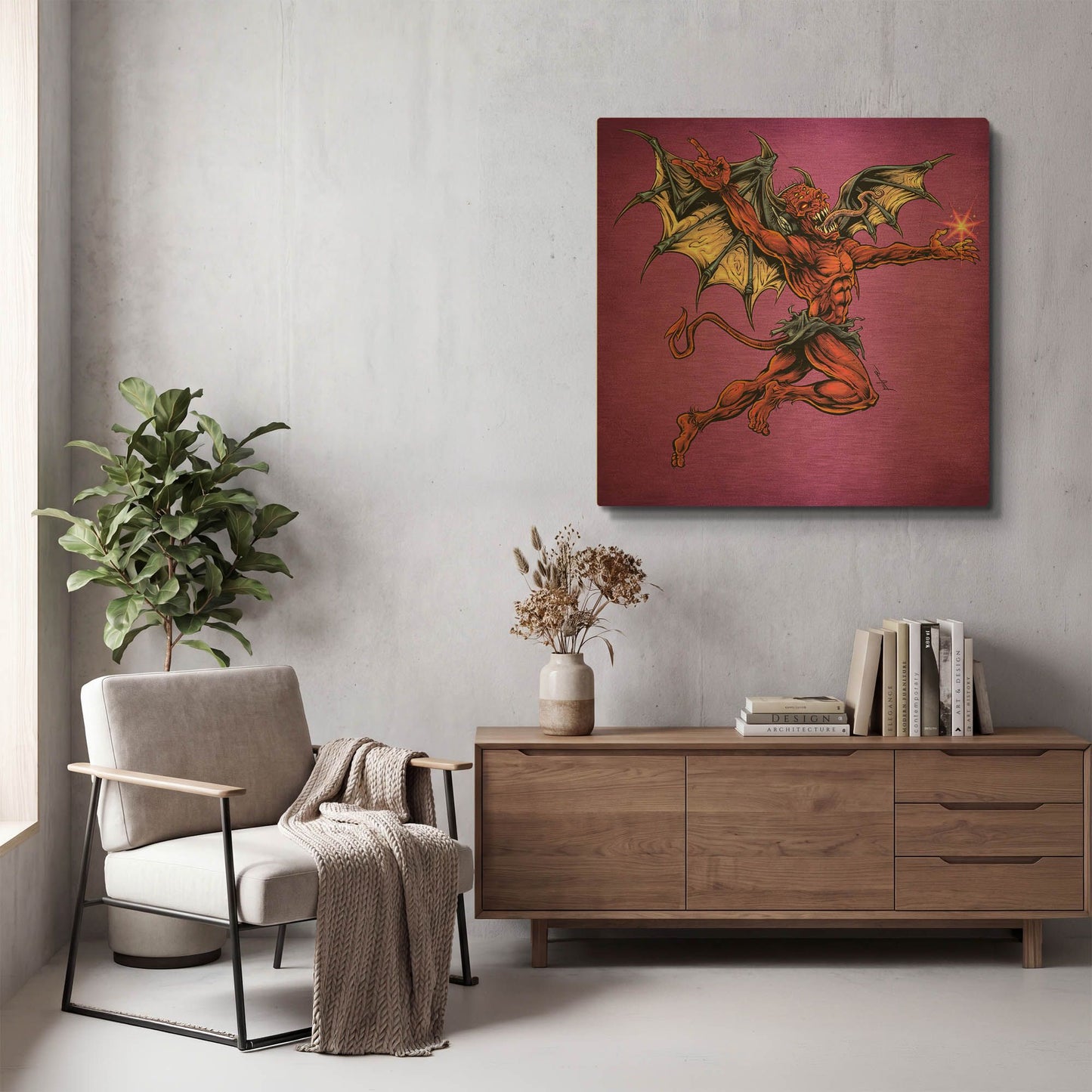 'Red Devil With Wings' By Flyland Designs Gold Metal Wall Art