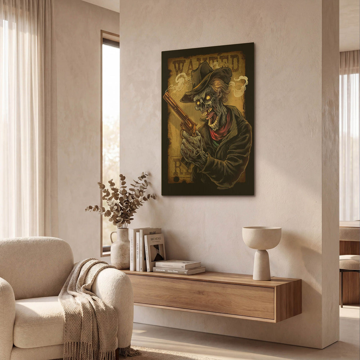 'Zombie Outlaw With Revolver' By Flyland Designs Gold Metal Wall Art