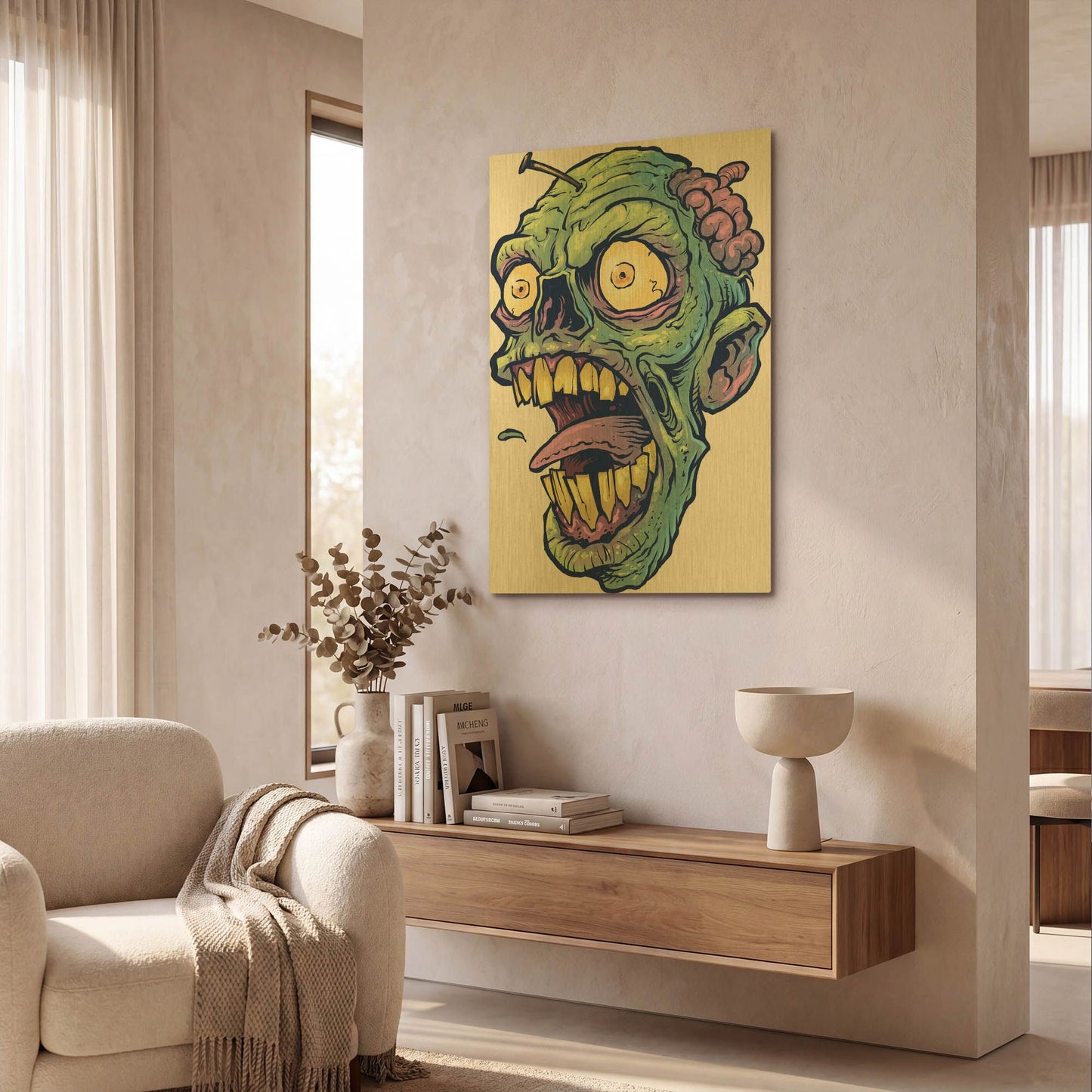 'Zombie Pattern Head 03' By Flyland Designs Gold Metal Wall Art
