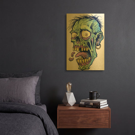 'Zombie Pattern Head 09' By Flyland Designs Gold Metal Wall Art