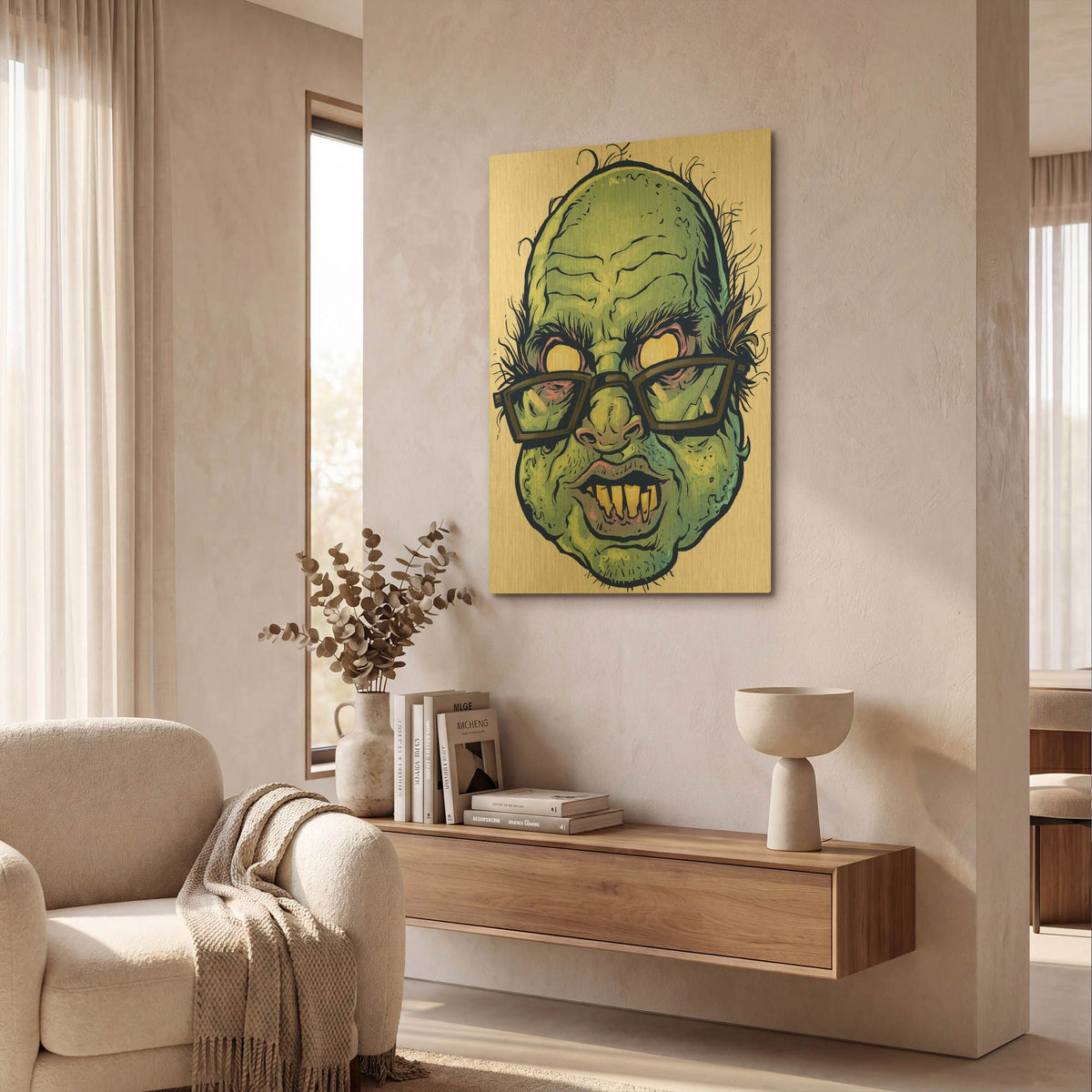 'Zombie Pattern Head 10' By Flyland Designs Gold Metal Wall Art