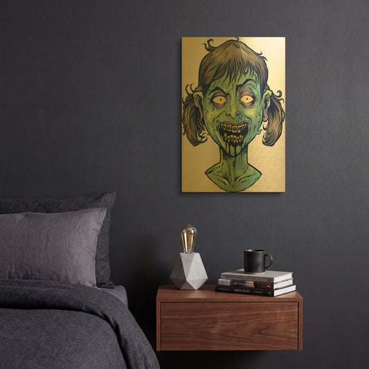 'Zombie Pattern Head 13' By Flyland Designs Gold Metal Wall Art