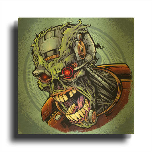 'Cyborg Zombie' By Flyland Designs Gold Metal Wall Art