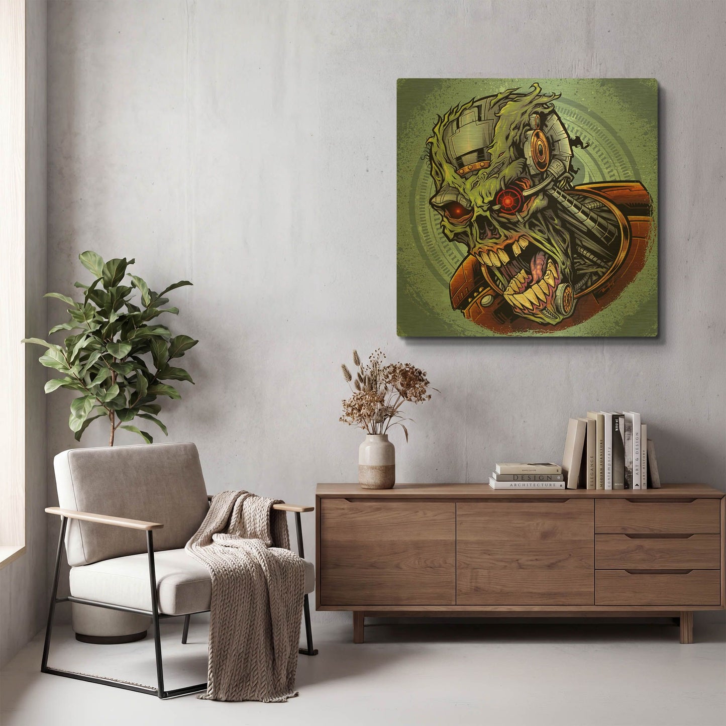 'Cyborg Zombie' By Flyland Designs Gold Metal Wall Art