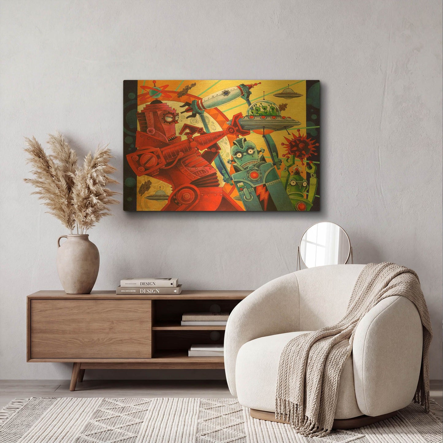 'Robotic Uprising' By David Galchutt Gold Metal Wall Art