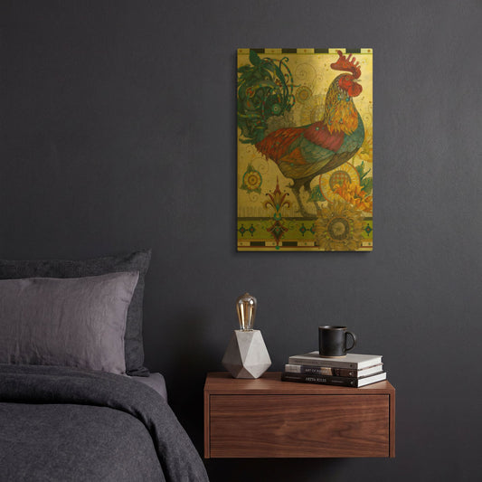 'Rooster' By David Galchutt Gold Metal Wall Art