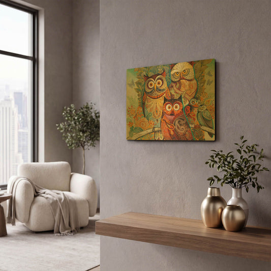 'Owls' By David Galchutt Gold Metal Wall Art