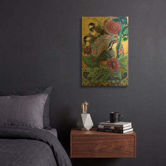 'Garden Bird Trio' By David Galchutt Gold Metal Wall Art