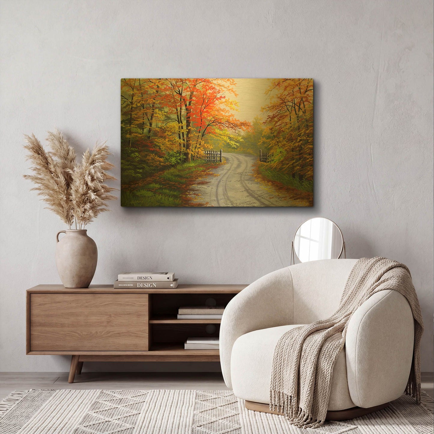 'Autumn Road' By Gary Adams Gold Metal Wall Art