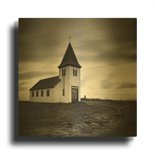 'Iceland Hellnar Church' By Nina Papiorek Gold Metal Wall Art