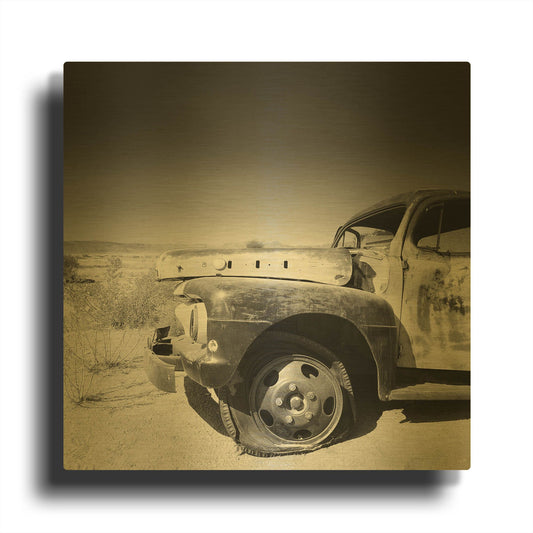 'Namibia Rotten Car' By Nina Papiorek Gold Metal Wall Art