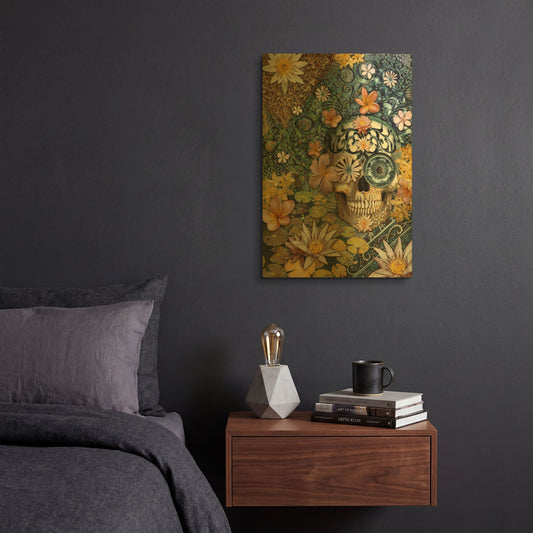 'Bali Botaniskull' By Fusion Idol Arts Gold Metal Wall Art
