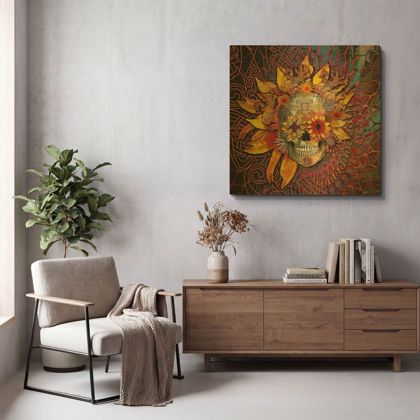 'Origins Botaniskull' By Fusion Idol Arts Gold Metal Wall Art