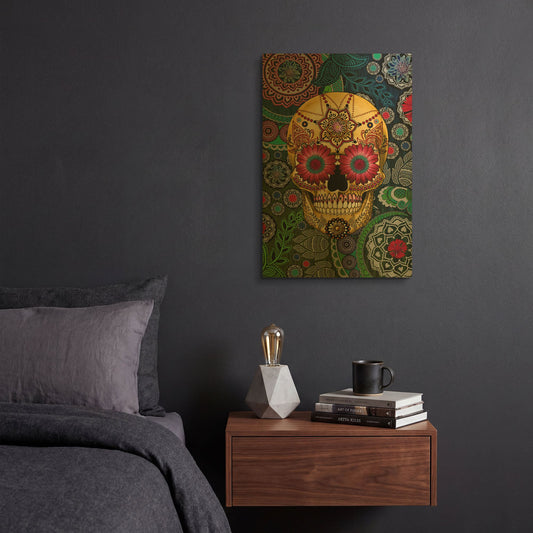 'Sugar Skull Paisley Garden' By Fusion Idol Arts Gold Metal Wall Art