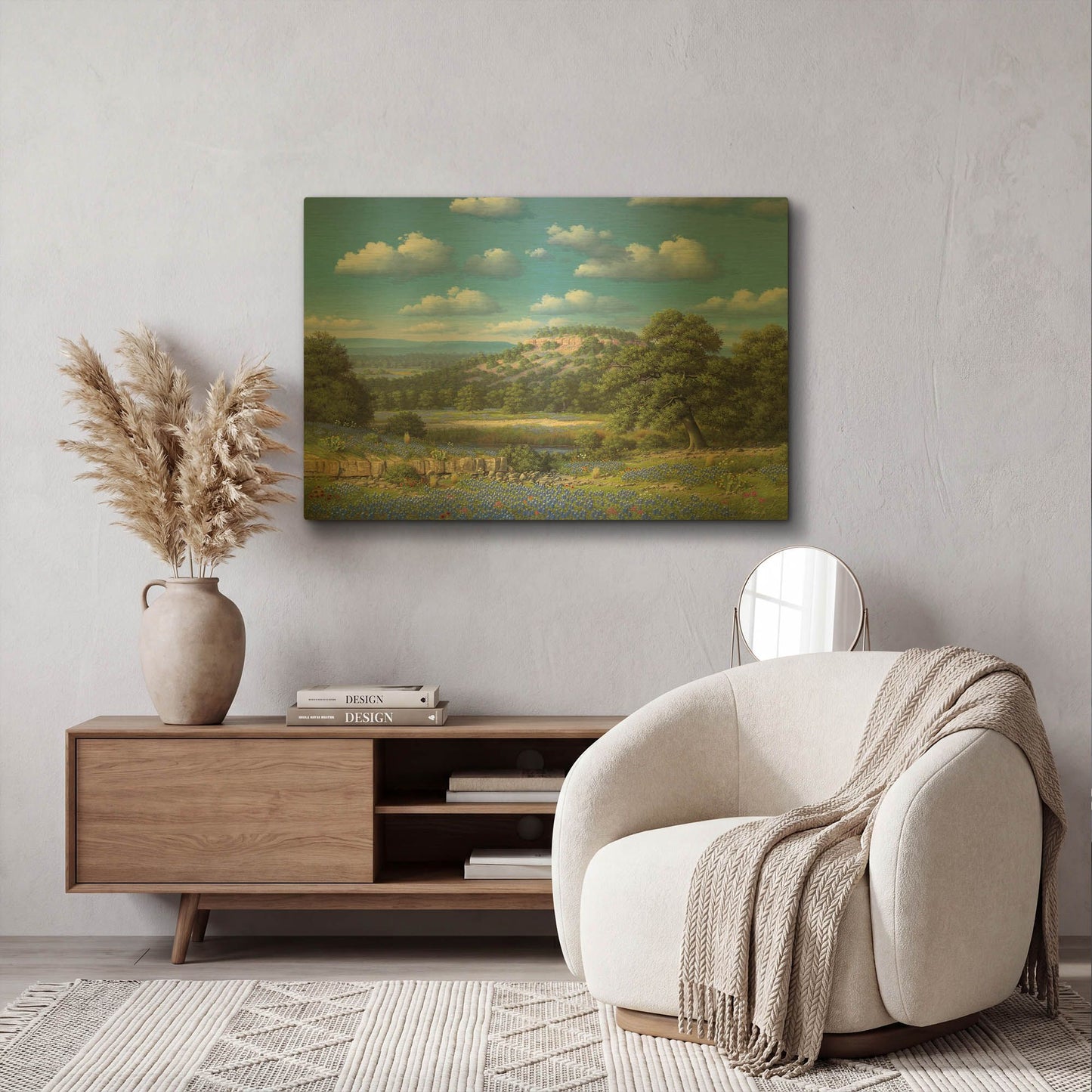 'Blue Bonnet Hill' By R. Hed Gold Metal Wall Art